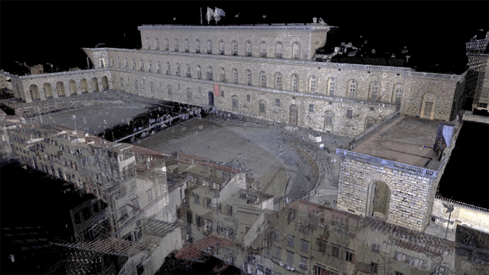 Vista principale della facciata di Palazzo Pitti (nuvola di punti)